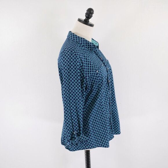 New York & Company 7th Avenue Collared Button Front Shirt Top Large Blue Teal - Picture 9 of 12